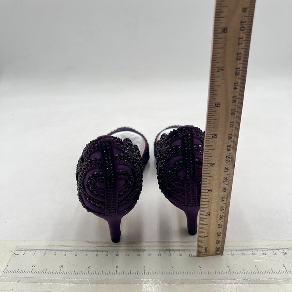 XYD Dark Purple Pointed Toe D'Orsay Kitten Heel Rhinestone Studs Slip-On Shoes - Picture 5 of 8